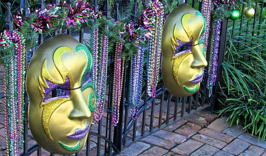 mardi gras mask decorations in galveston