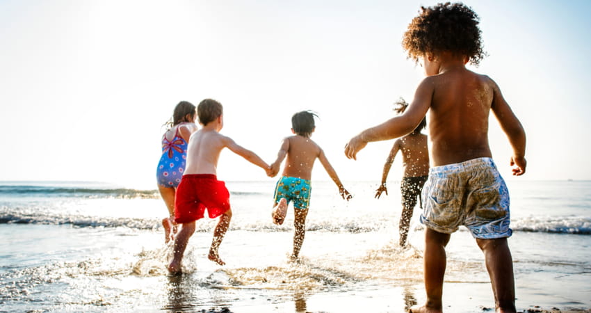 children playing on a beach