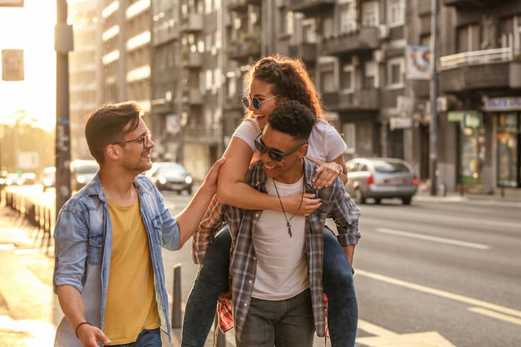 Friends exploring city