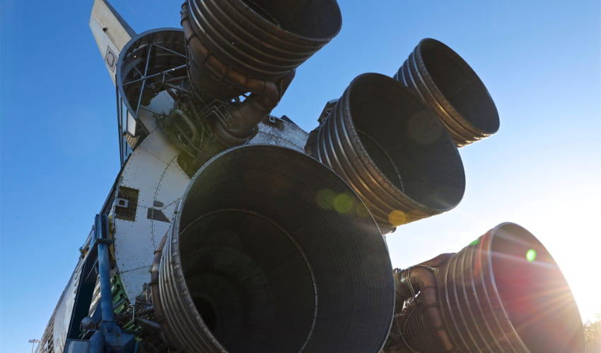 The Saturn V rocket on display at Space Center Houston