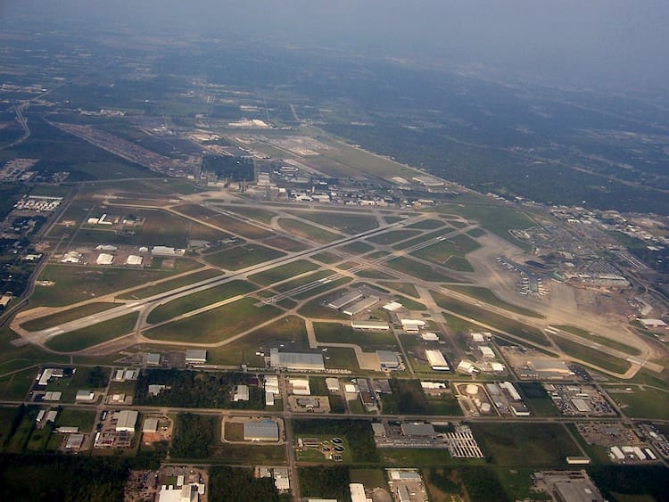 an aerial view of william p. hobby airport's runways