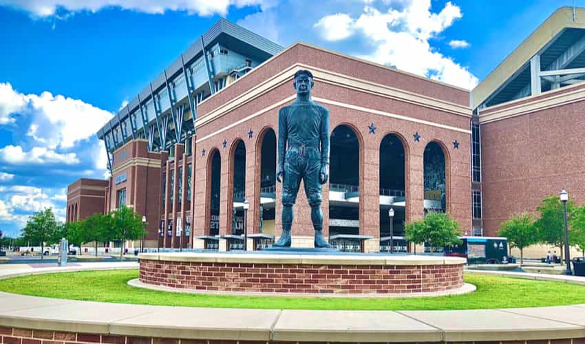 The 12th man statue at Kyle Field at Texas AM University