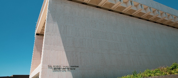 exterior of the LBJ presidential library in austin