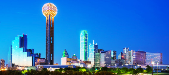 reunion tower and the dallas skyline at dusk